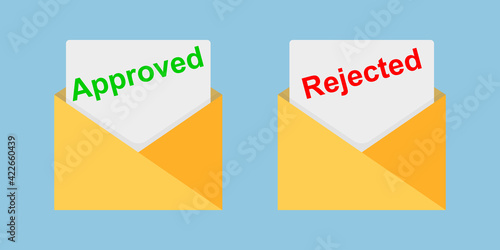 Approved and rejected letters. Check and confirmation signs. Mark and cross Mail. Vector