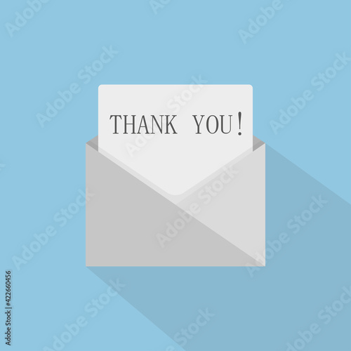 Thank you concept with open envelope. The letter says thank you. Vector