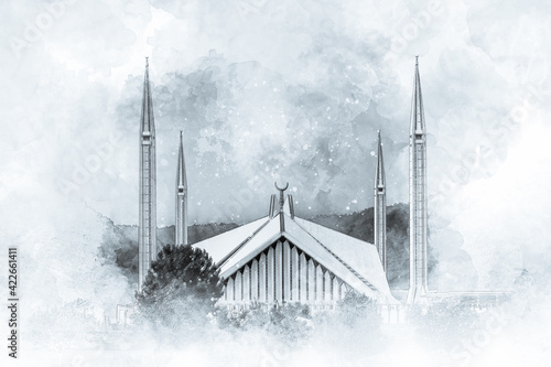Shah Faisal Mosque Pencil Sketch photo