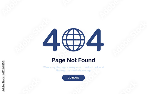 Vector illustration 404 error page not found template for website. Flat design. Blue. Eps 10