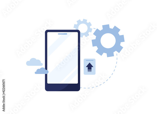 Phone settings. Customize your phone with cloud save. System update. Setting operating system. Cloud storage. Blue. Eps 10