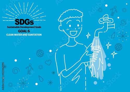 SDGs GOAL6のための指定色シンプル線画(英語）