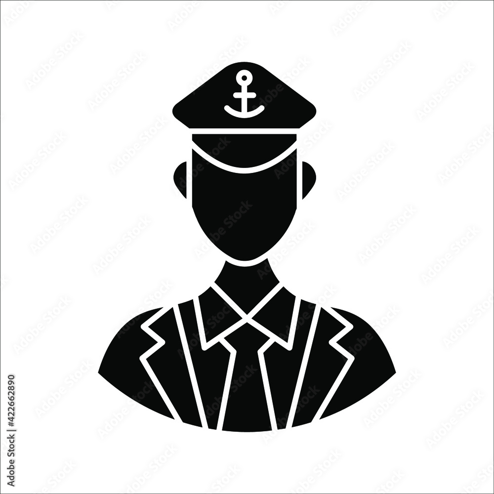 Captain sign. Navy officer figure. Naval admiral. Sailor human dummy profile. Flat minimalist design. on white background Captain sign. Navy officer figure. Naval admiral. Sailor human dummy profile. Flat minimalist design. on white background