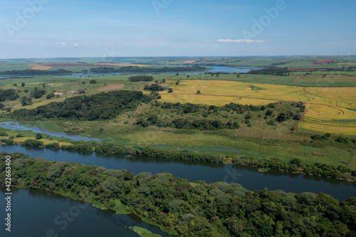 aerial view of plantations near the Tietê River waterway, in Bariri, interior of São Paulo