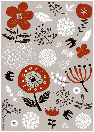 北欧風_草花柄背景_縦型