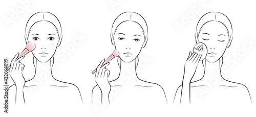 メイクをしている女性のイラスト