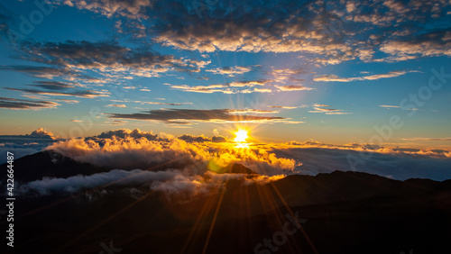 Early Morning Sunrise on top of the Volcano at Haleakala National Park, Maui, Hawaii, United States