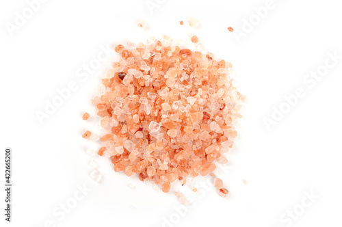 Top view Pink salt (Himalayan salt) isolated on white background.