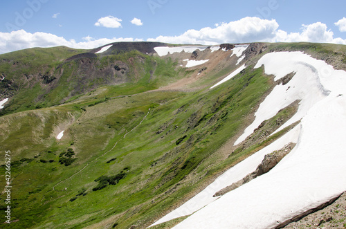 Snowy mountain ridge in Rocky Mountain National Park.