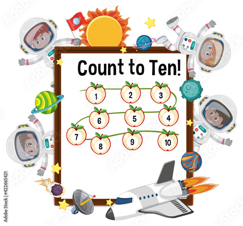 Count to ten number board with many kids in astronaut costumes