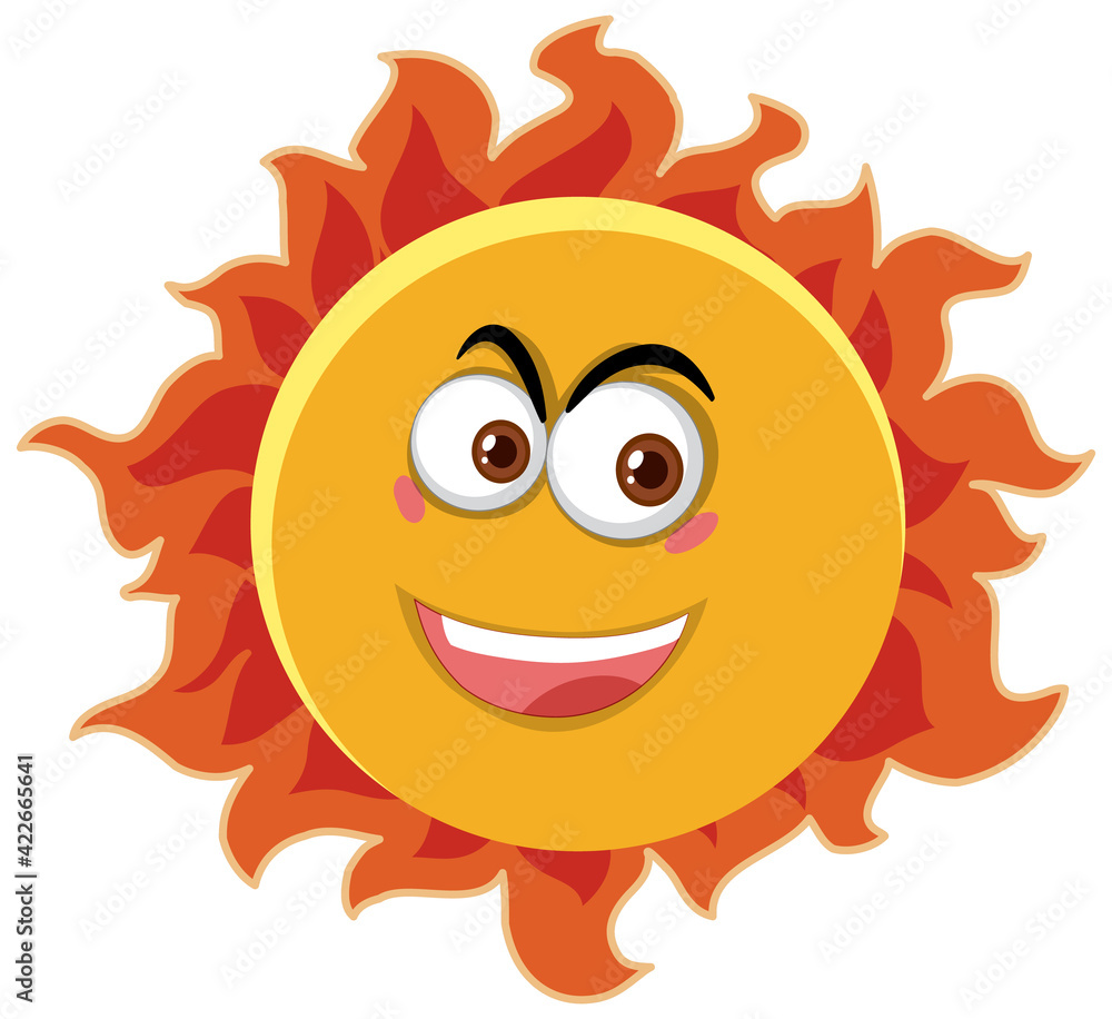Sun cartoon character with happy face expression on white background Sun cartoon character with happy face expression on white background