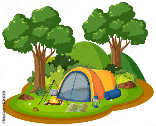 Isolated camping scene on white background