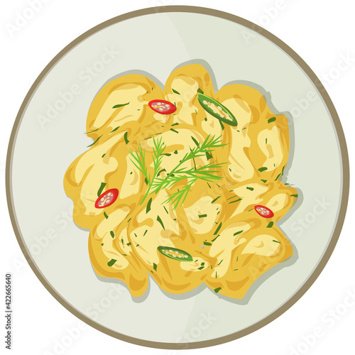 Top view of scrambled egg in a dish
