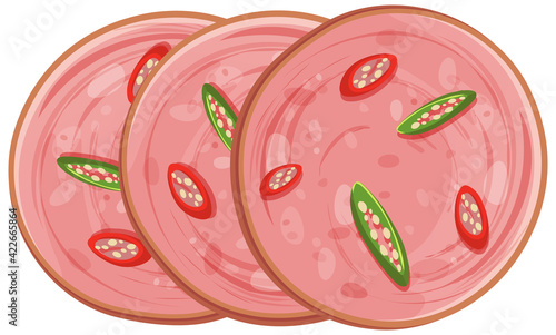 Sliced bologna sausage with chili isolated