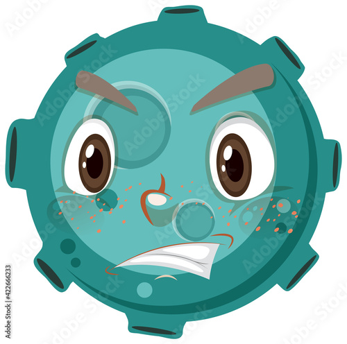 Asteroid cartoon character with angry face expression on white background
