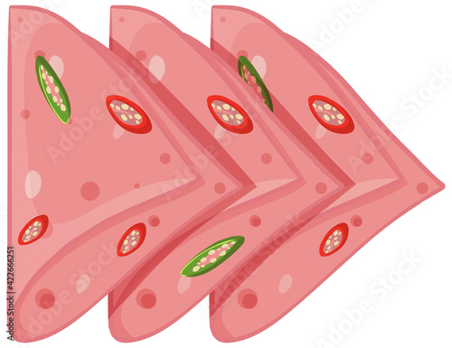 Sliced bologna sausage with chili isolated