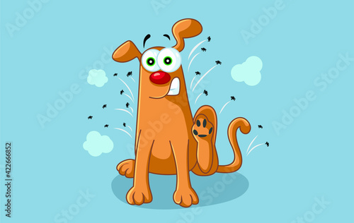 Funny Cartoon Dog Scratches Fleas Off