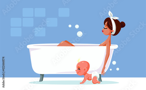 Mother Relaxing Taking a Bath Vector Illustration