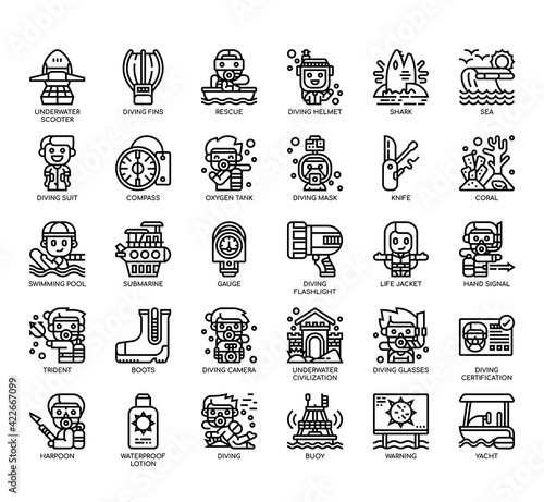 Set of Diving Element thin line and pixel perfect icons for any web and app project.