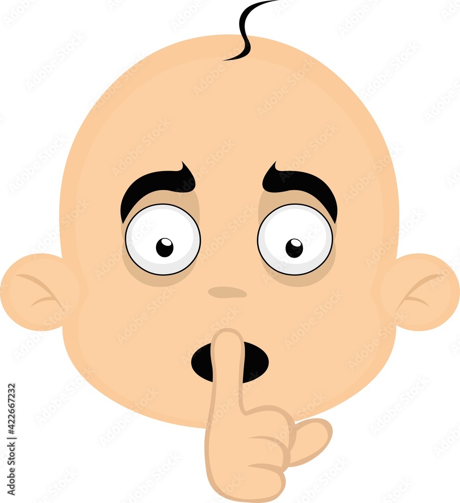 Vector emoticon illustration of a cartoon baby asking for silence
