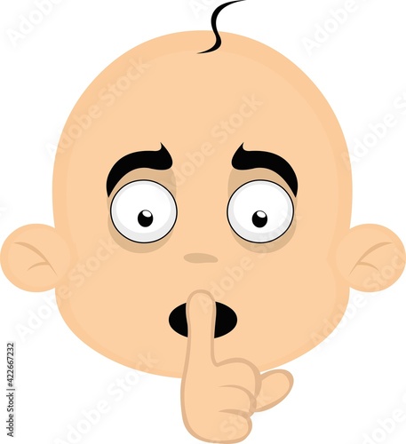 Vector emoticon illustration of a cartoon baby asking for silence