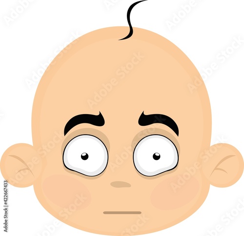 Vector emoticon illustration of a cartoon baby's head with an expression of shame