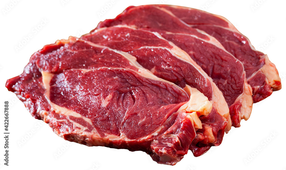 Obraz premium Pieces of beef. Isolated over white background