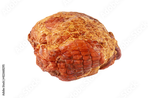 Whole pork ham isolated on white background.