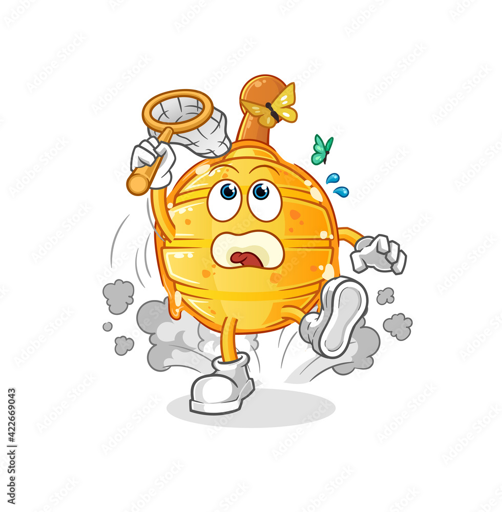 Fototapeta premium honey spoon catch butterfly illustration. character vector