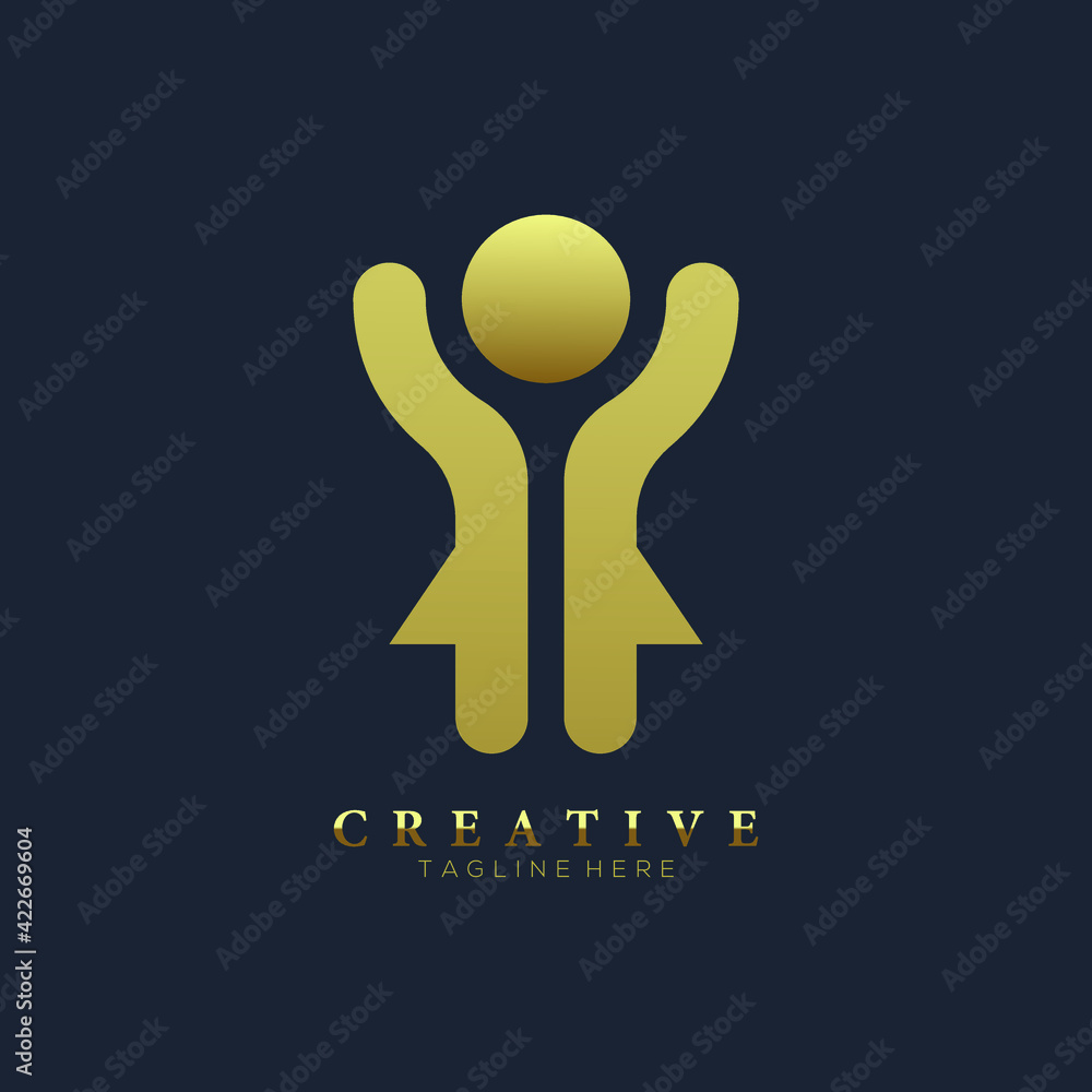 Elegant gold happy young girl icon symbol Elegant gold happy young girl icon symbol