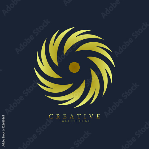Creative gold of hurricane cyclone wind logo template, spiral storm, Abstract concept graphic element