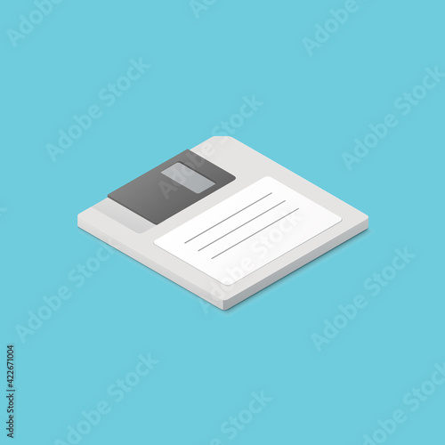 Floppy disk concept. Isometric diskette vector illustration. isolated on blue background.
