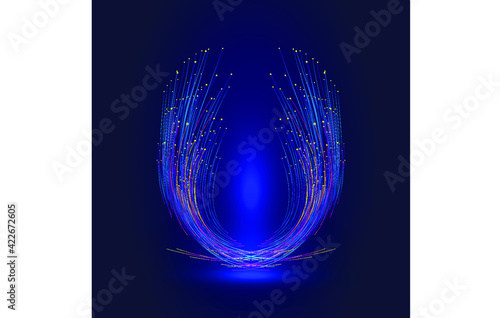 Dynamic point-line particles constitute a symmetrical beam of Internet technology graphics