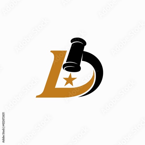 Lawyer logo with judge's hammer concept, letter L and letter D logo