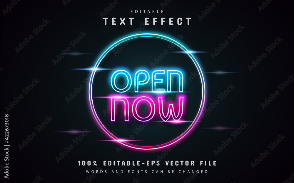 Obraz premium Open now, neon style text effect