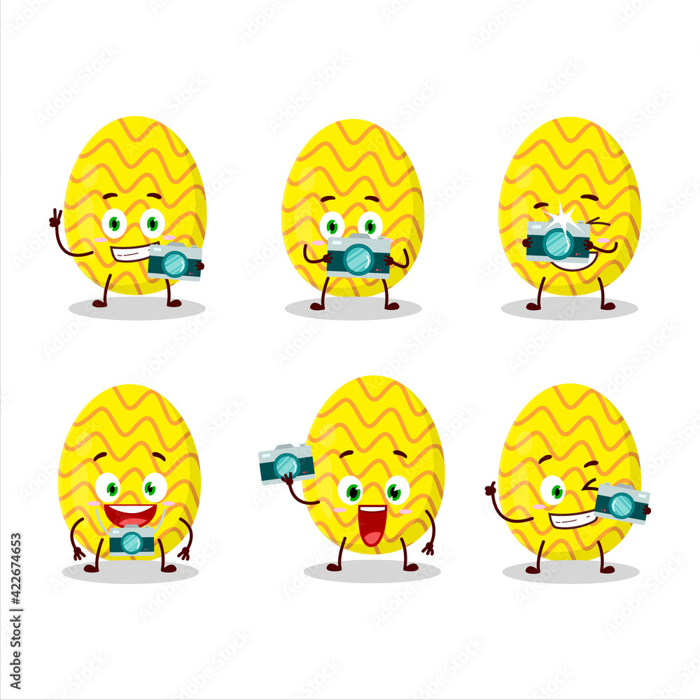 Photographer profession emoticon with yellow easter egg cartoon character Photographer profession emoticon with yellow easter egg cartoon character