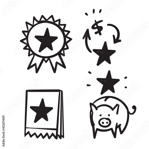 hand drawn doodle Loyalty program line icons collection. isolated