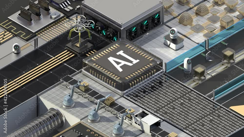 Cpu Factory Machine Smart factory controlled by Robotic process automation(RPA). Smart ...