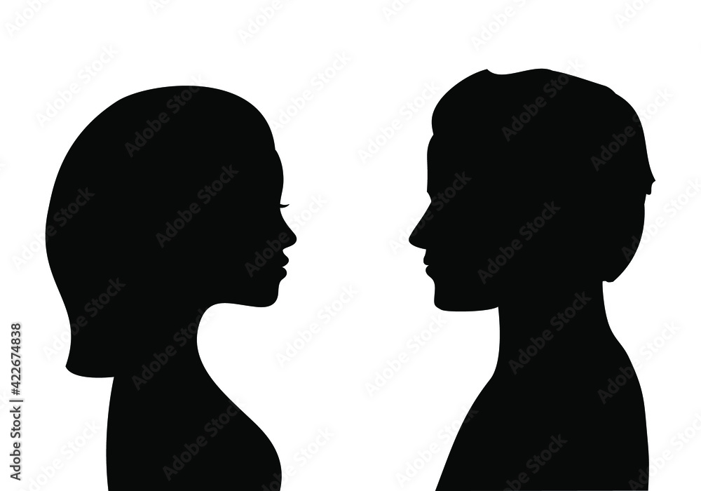 Male and female silhouettes opposite each other, vector