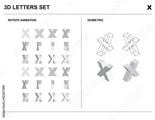 3d X Alphabet Letters Set Animate Isometric Wireframe Vector