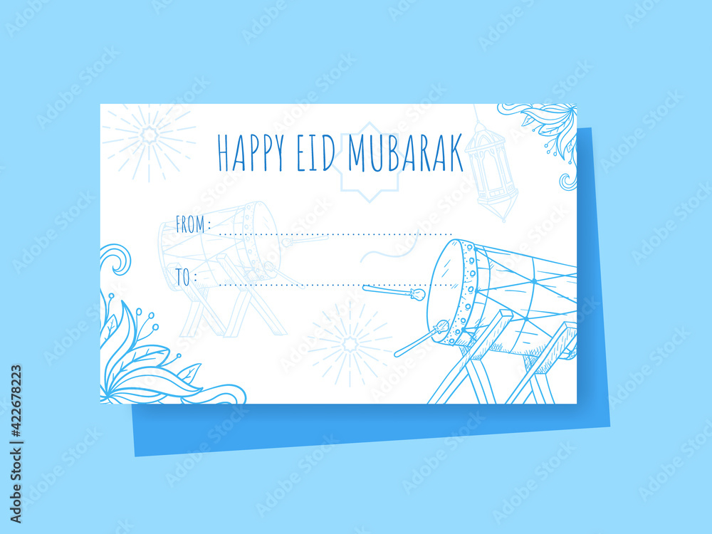Hand drawn doodle HAPPY Eid Mubarak gift tag