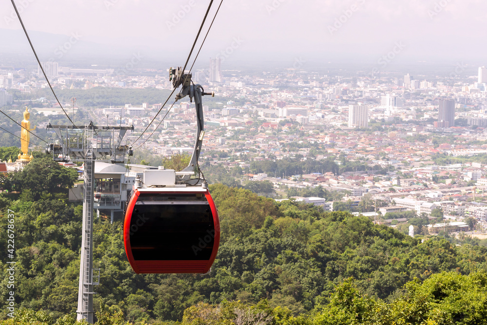 Red cable car and Hatyai town