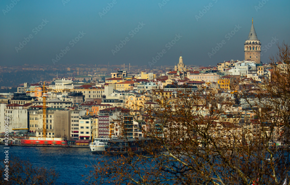 View to Galata district across Bay of Golden Horn. Turkey