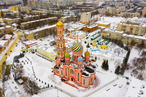 Aerial view of the Cathedral of the Ascension of the Lord in the city of Tambov. Russia
