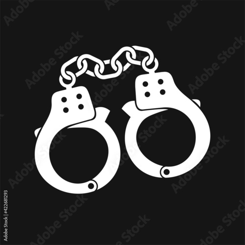 handcuffs illustration, handcuffs icon, crime symbol.