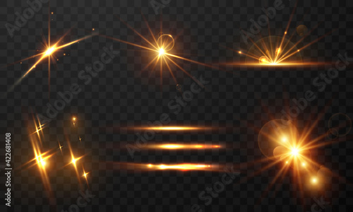 Set sparks glitter special light effect Glowing. Isolated on black transparent background.