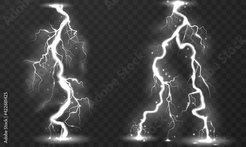 Set of lightnings storm and lightnings. Magic and bright. light effect Glowing. © HNKz