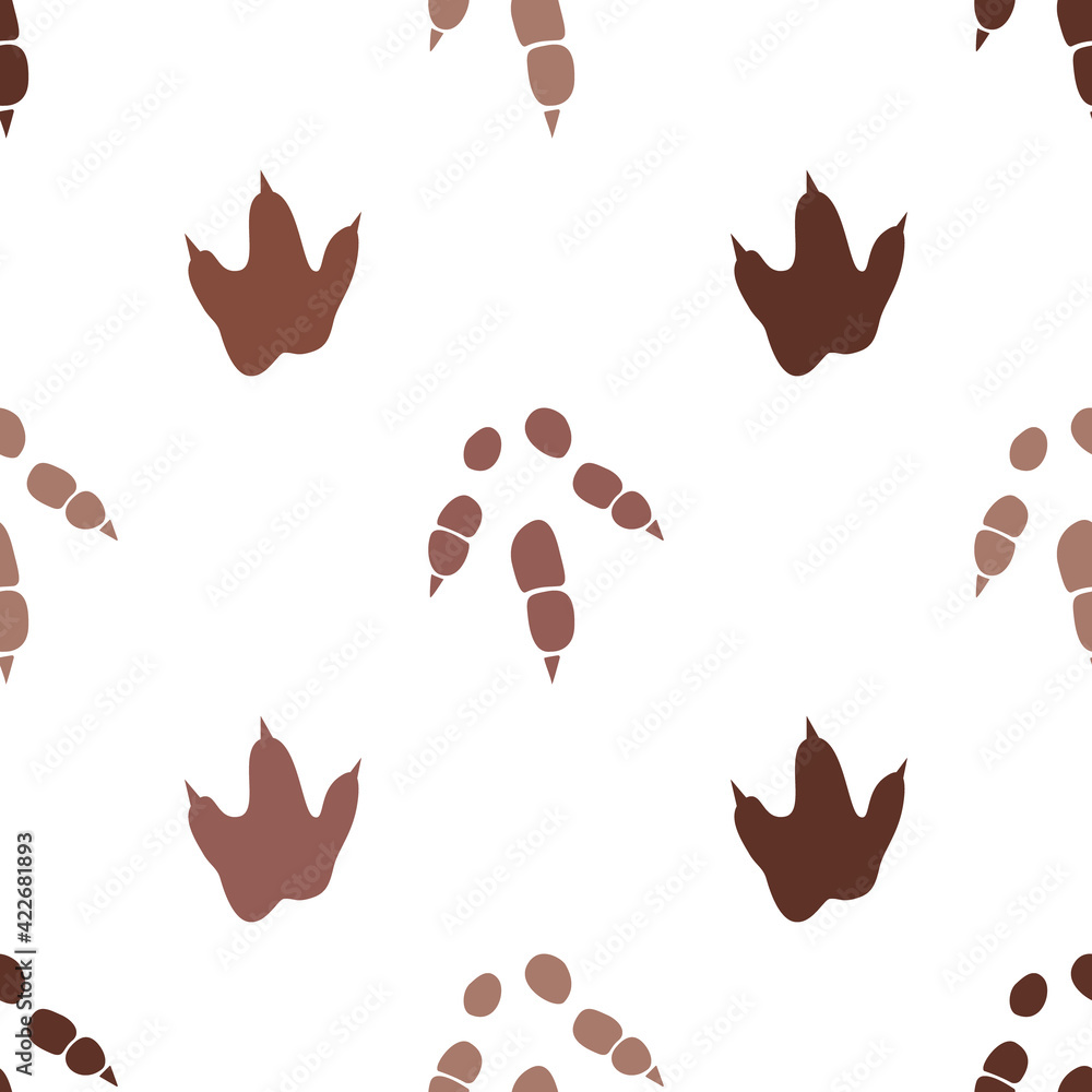 Dinosaur footprint tracks. Minimal color seamless pattern. Background with paw, claw predator. Dinosaur footprint seamless pattern perfect for textile, wrap and wallpaper and design.