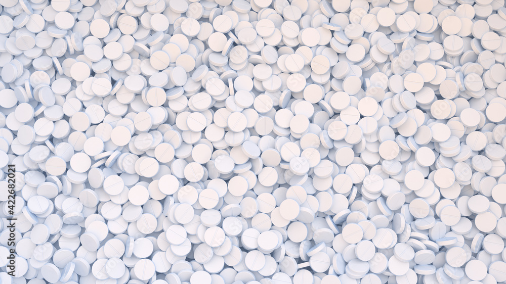 Digital medical background with huge heap of white pills Digital medical background with huge heap of white pills