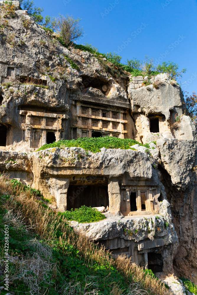 Lycian Rock tombs in ancient Tlos city at Fethiye, Turkey